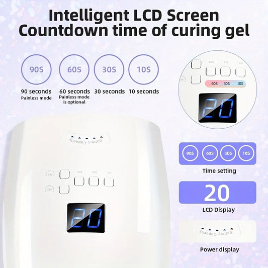 Rechargeable UV LED Nail Lamp 66W Lamp for Manicure with LCD Screen 4 Timer Settings Nail Art Manicure Tools for Home and Salon
